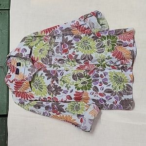 Vintage Westbound Floral Print Button Down Cotton Shirt Rolled Sleeves Sz L
